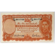 AUSTRALIA 1942 . TEN 10 SHILLINGS BANKNOTE . VERY SCARCE